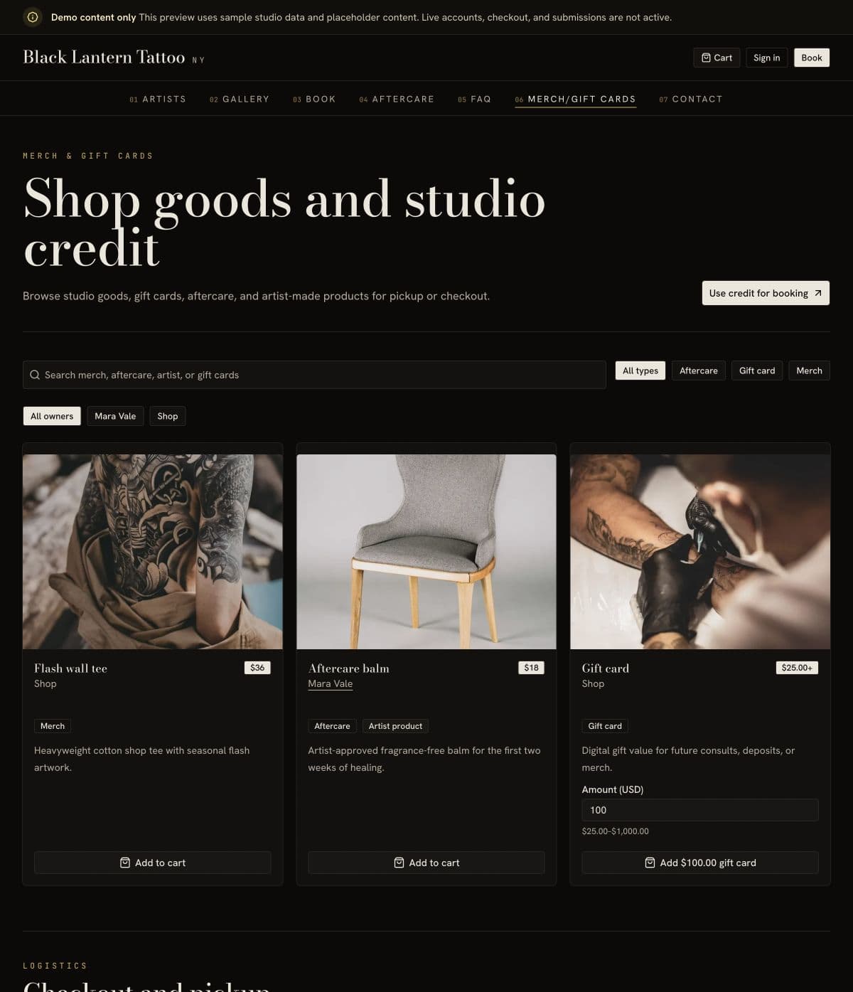 Tattoo Shop Websites screenshot 4